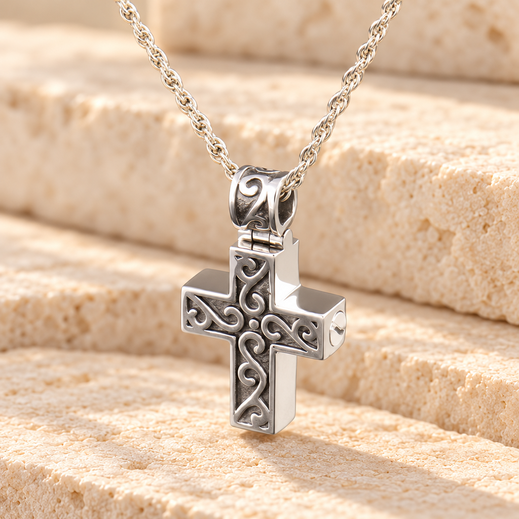 14k White Gold Carved Cross Jewelry Pendant-evr6303wg — main — evr6303wg