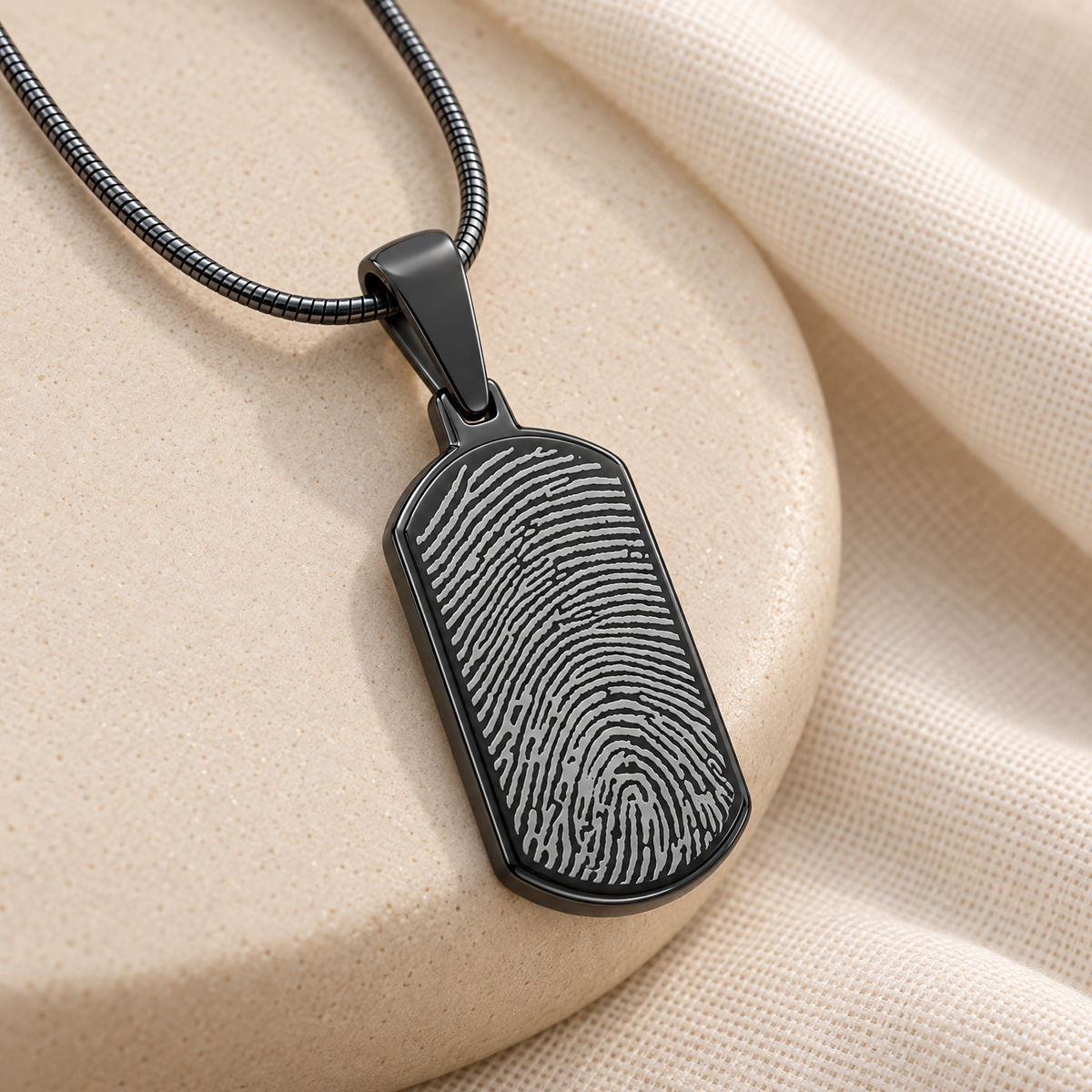 Dog Tag Black Plated Fingerprint Necklace — alternate view — evr4708bl