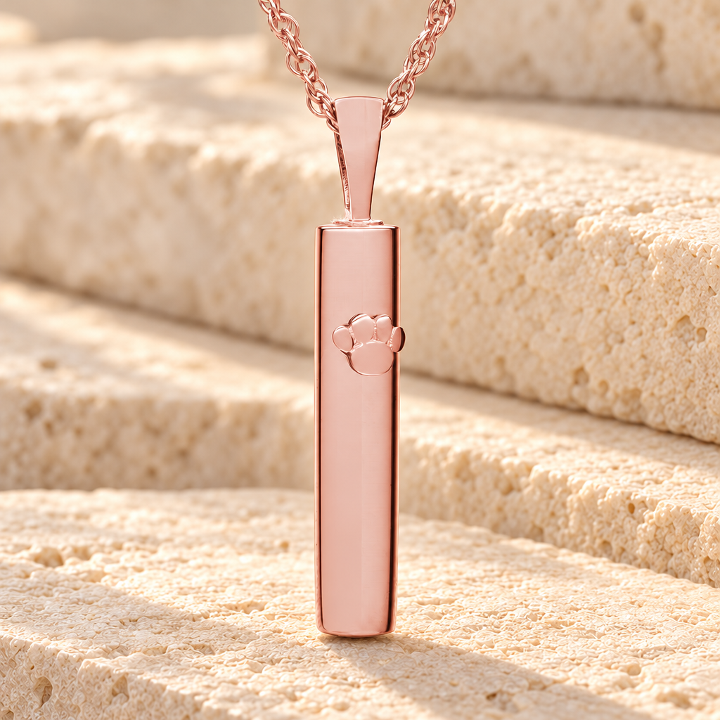 14K Rose Gold Pawed Cylinder Necklace Urn — main product image