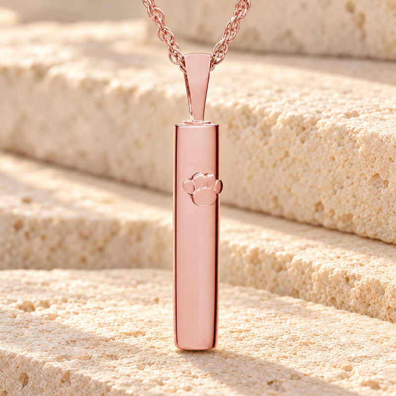14K Rose Gold Pawed Cylinder Necklace Urn