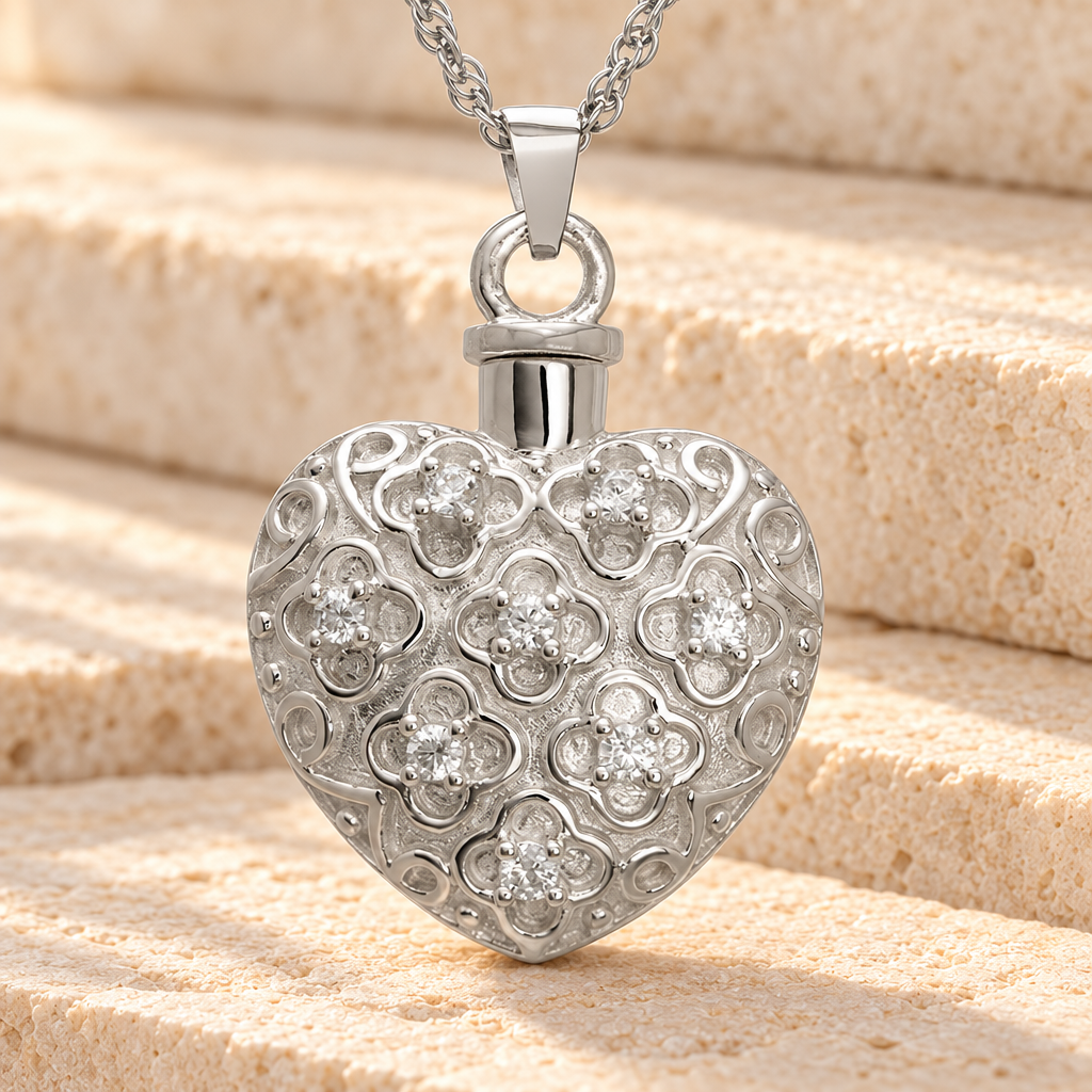 Sterling Silver Twinkle Heart Cremation Urn Keepsake — main — evr738ss