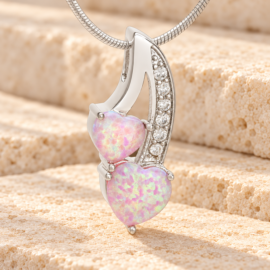 Pink Opal Calming Hearts Cremation Jewelry — main — evr6094mp