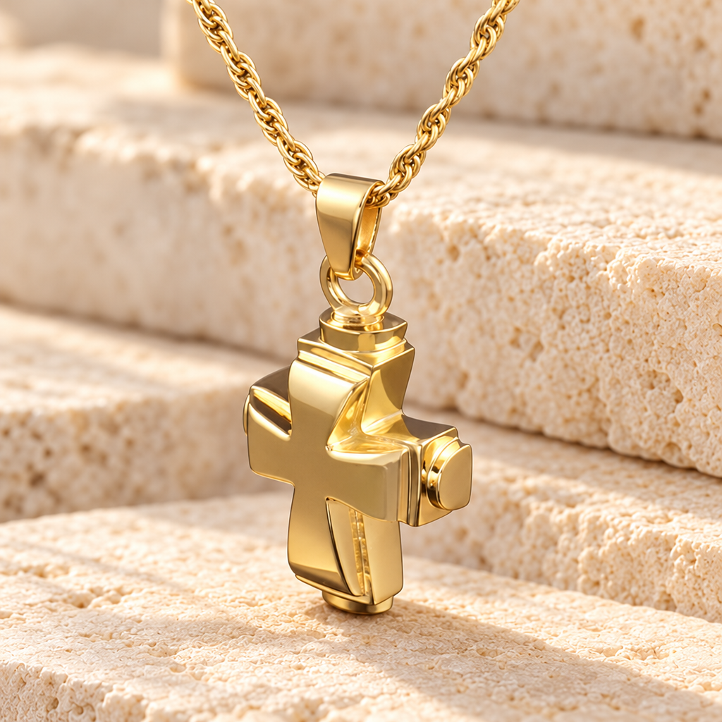 14K Gold Classic Cross Funeral Jewelry — main — evr101g