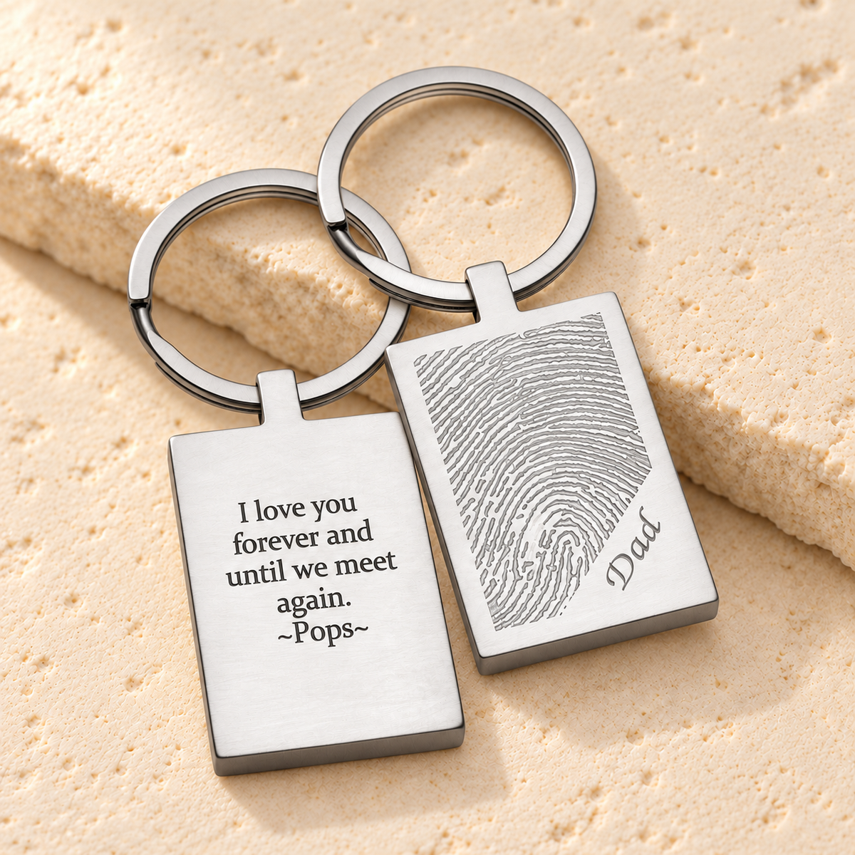 Brushed Rectangle Stainless Steel Fingerprint Keychain — main — evr4838