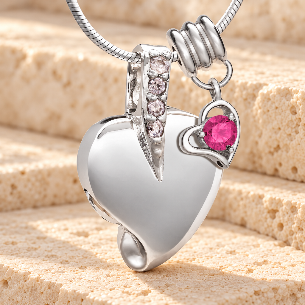 Silver October Heavenly Heart Cremation Jewelry — main product image