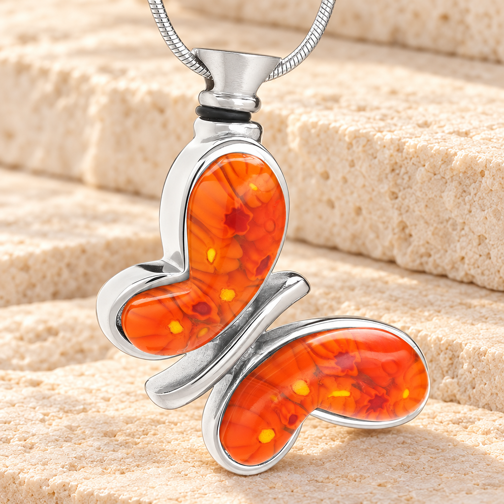 Orange Majestic Butterfly Cremation Jewelry — main — evr6130red