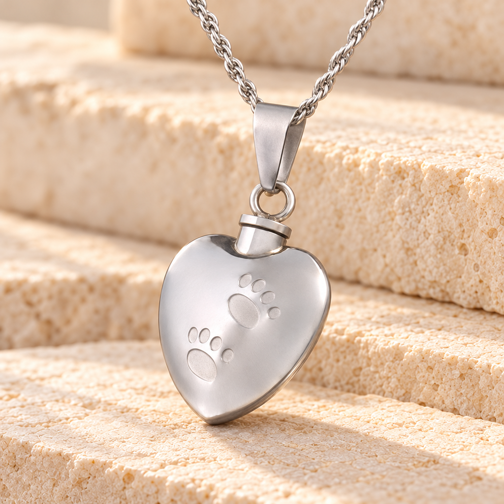 Stainless Steel Pawed Heart Pendant Keepsake — main — evr957ss