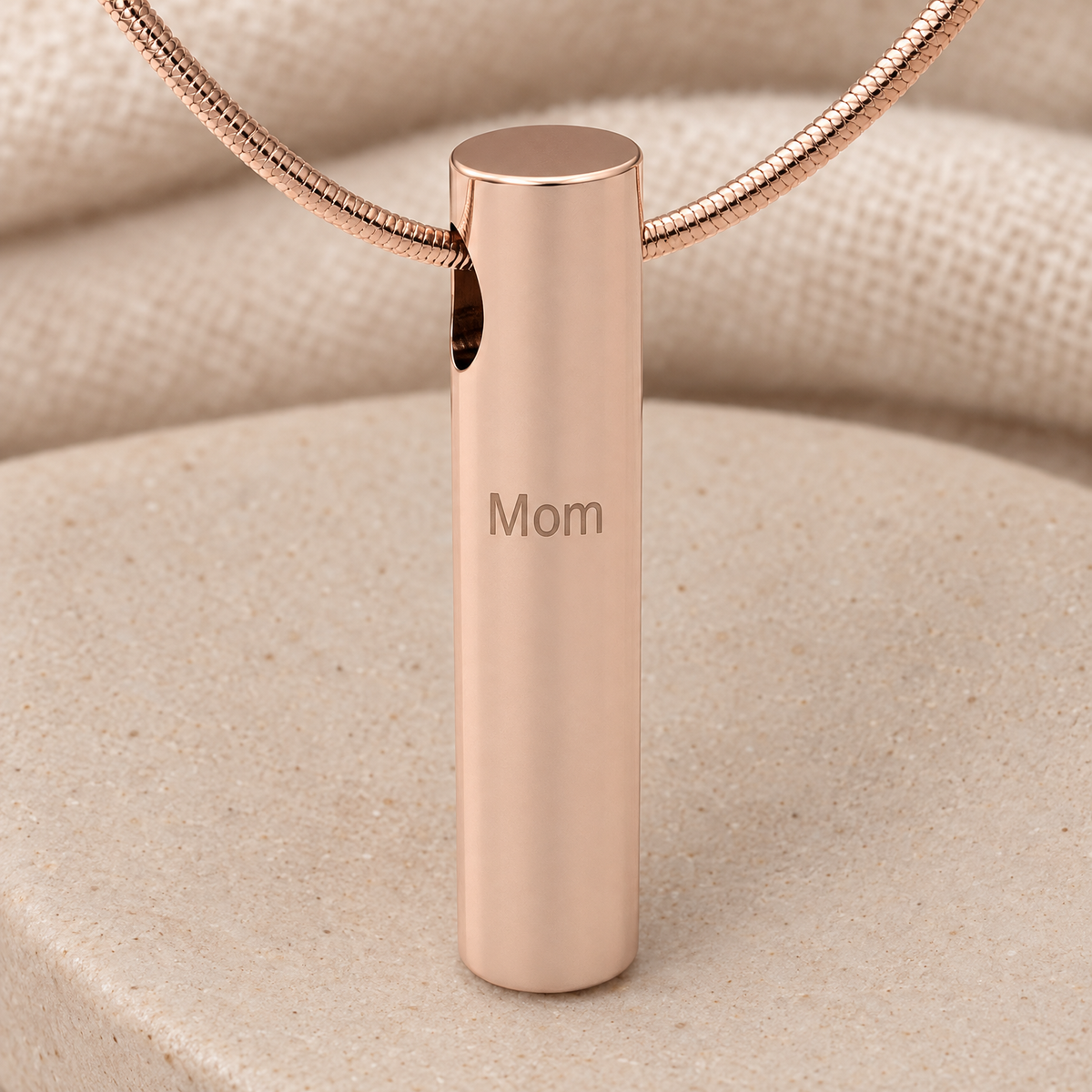 Solid 14K Rose Gold Simple Cylinder Forever Sealed Memorial Jewelry — rear engraving — evr20078rgfs