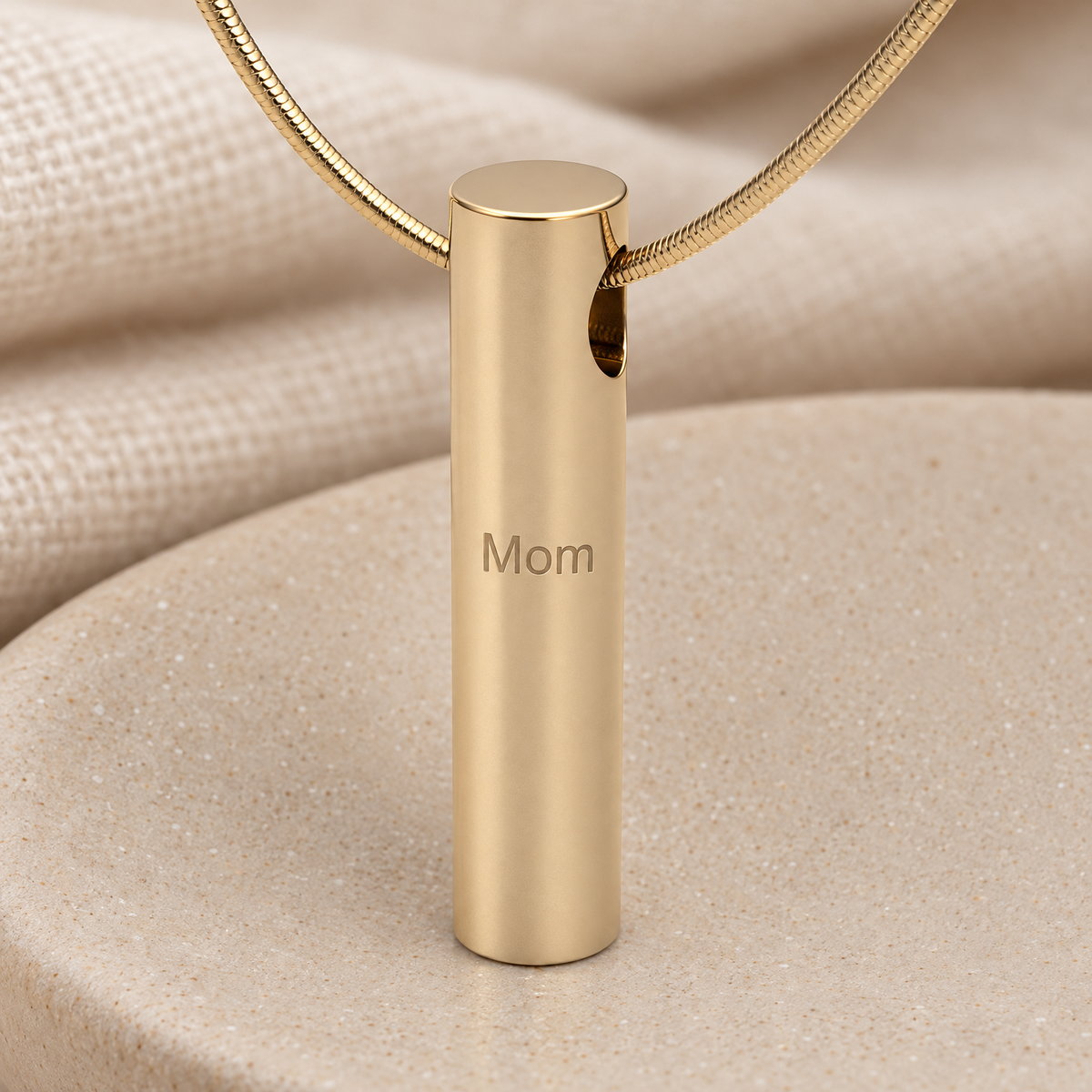 Gold Plated Simple Cylinder Forever Sealed Memorial Jewelry — rear engraving — evr20078gfs