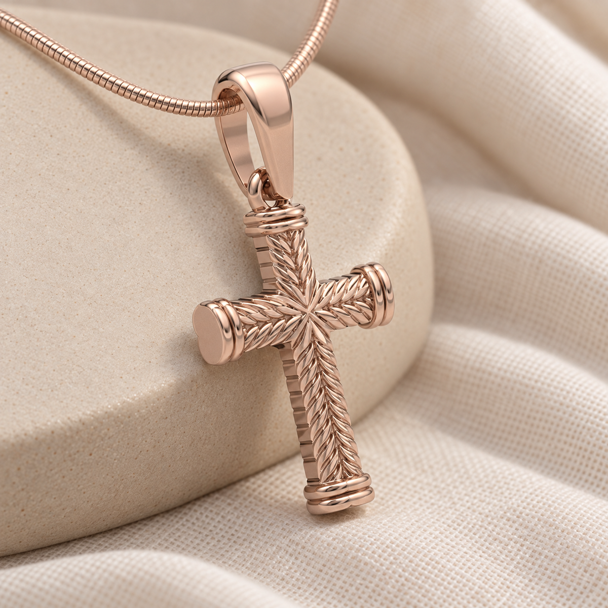 Rose Gold Plated Cable Cross Forever Sealed Memorial Jewelry — alternate view — evr20026rgfs