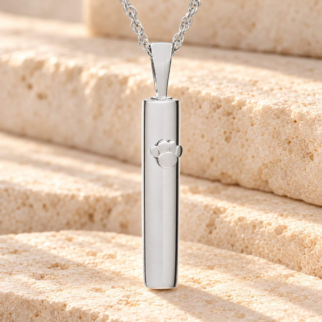 Sterling Silver Pawed Cylinder Necklace Urn — main — evr952ss
