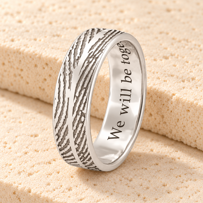 Women's Double Print Solid 14k White Gold Fingerprint Ring