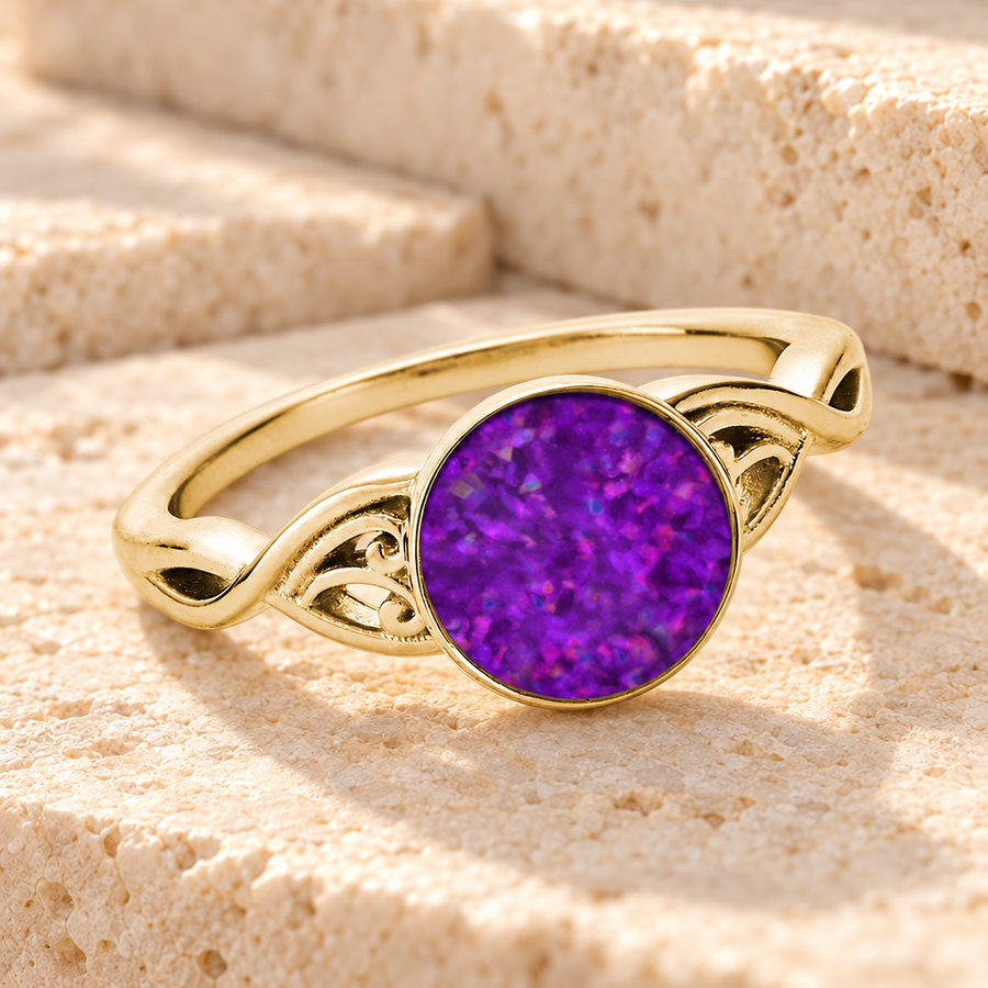 Solid 14K Gold Women's Katina Ash Ring with Lilac Pearl Opal