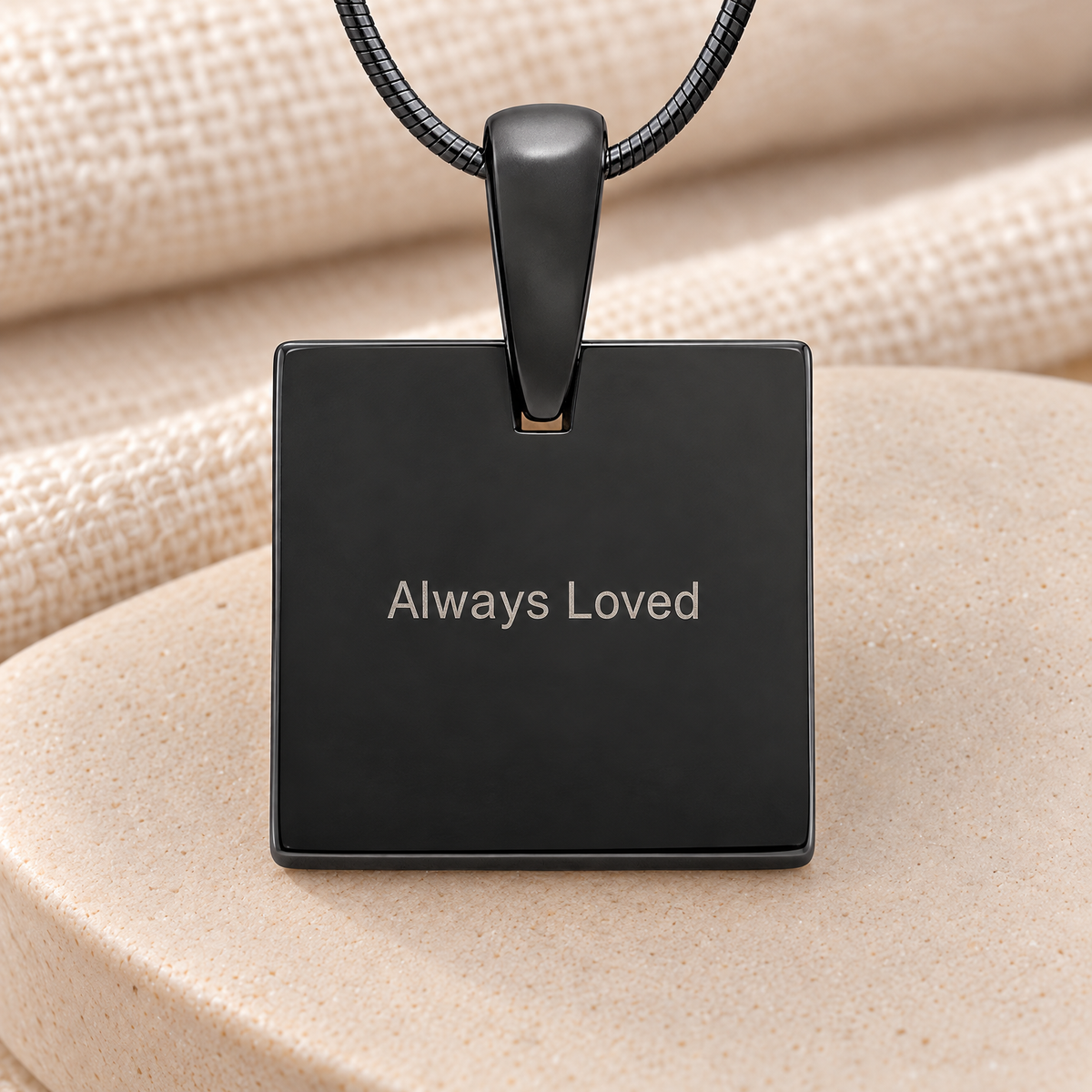 Black Plated Sterling Silver Initial Square Fingerprint Necklace — rear engraving — evr4829b