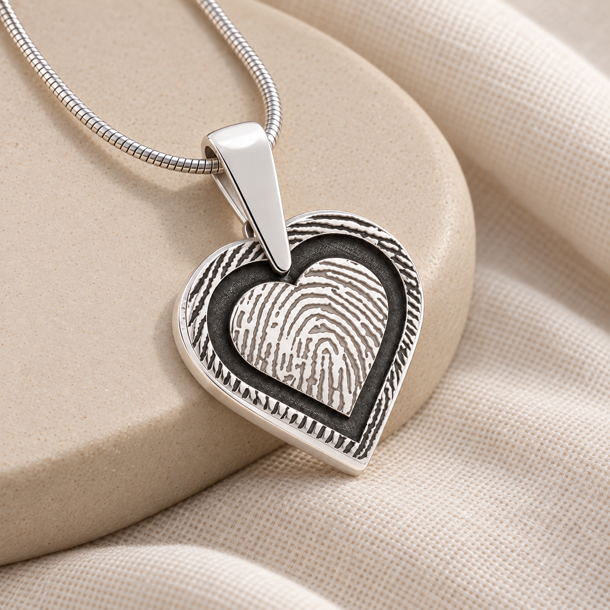 Sterling Silver Classic Heart Fingerprint Necklace — alternate view — evr4718ss