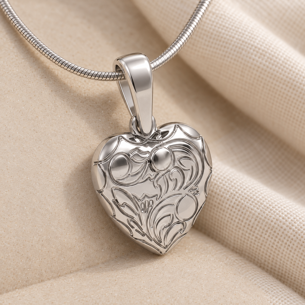 Solid 14k White Gold Scrolled Heart Forever Sealed Memorial Jewelry — alternate view — evr20044wgfs