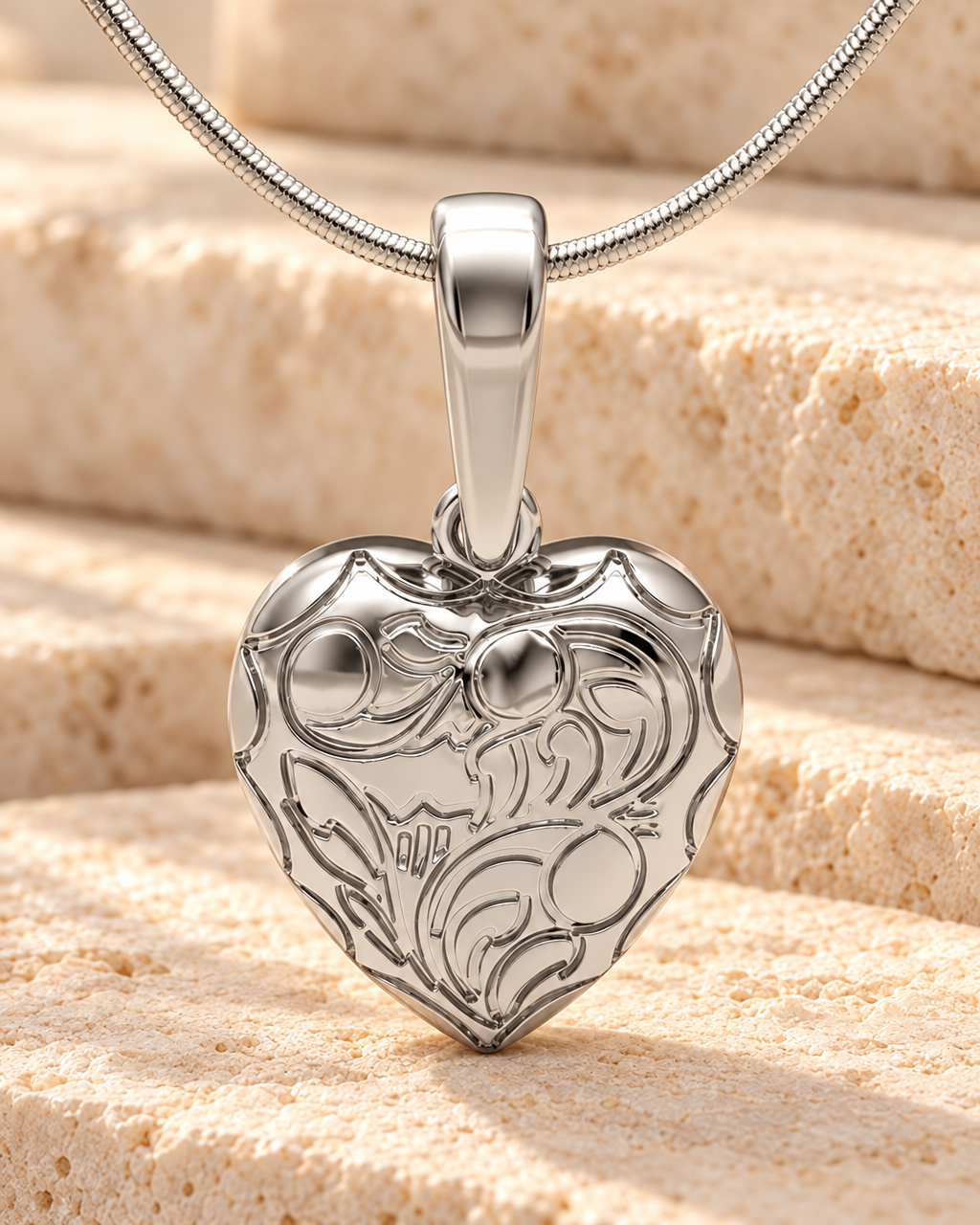 Solid 14k White Gold Scrolled Heart Forever Sealed Memorial Jewelry — main — evr20044wgfs