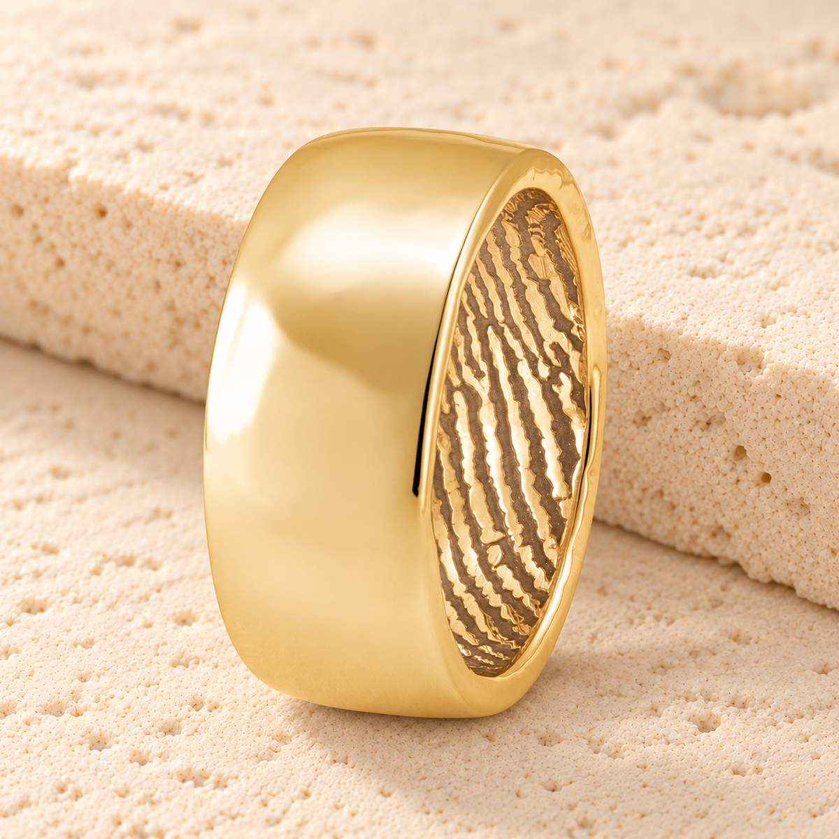 Solid 14k Gold Shaped Men's Band with Fingerprint Ring — main — evr30007kg