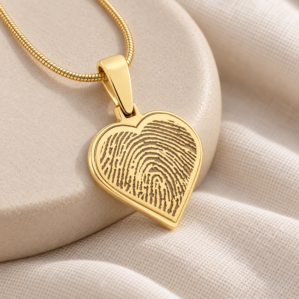 Solid 14k Gold Heart Fingerprint Necklace — alternate view — evr4728kg