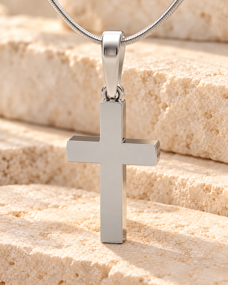 Solid 14K White Gold Cross Forever Sealed Memorial Jewelry