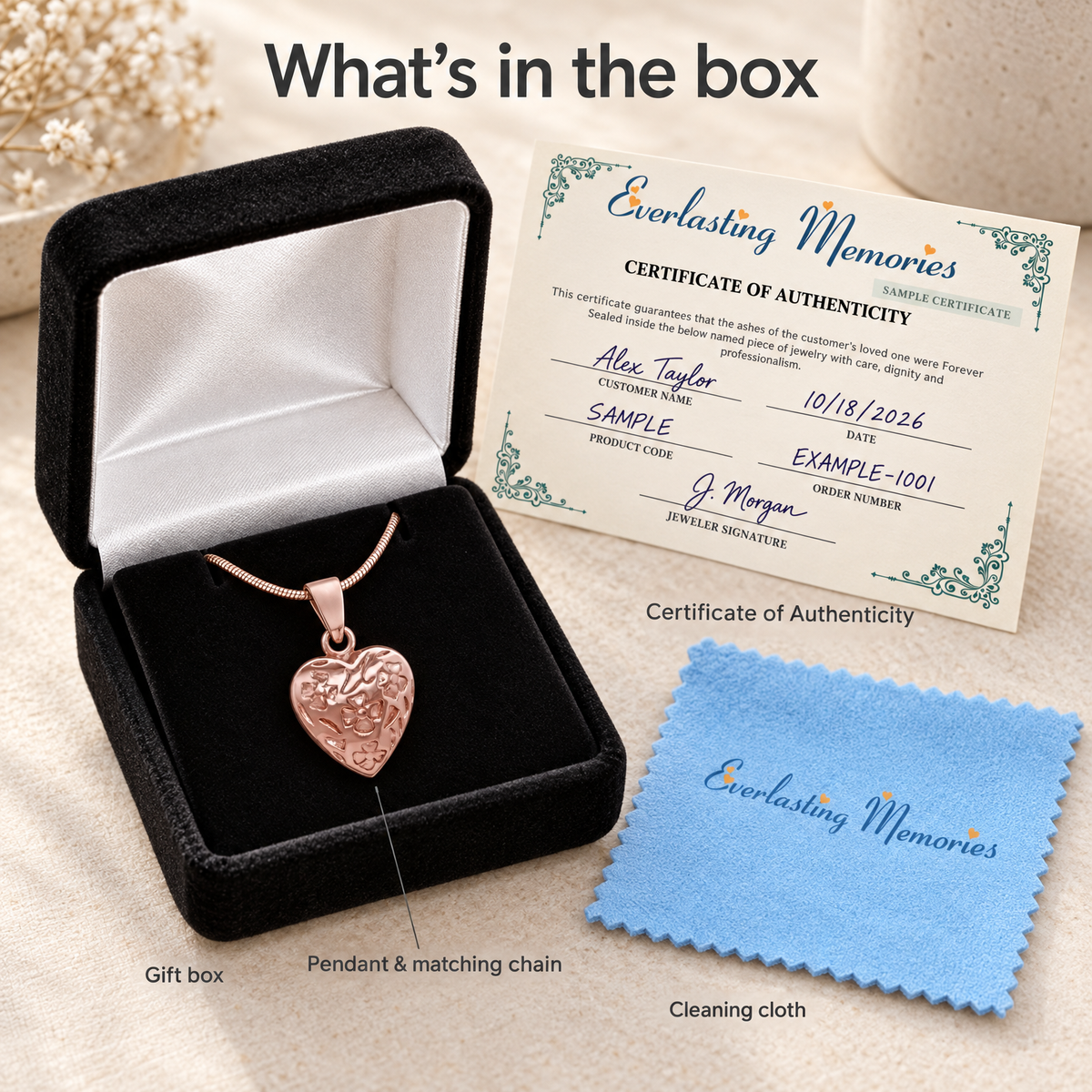 Rose Gold Plated Gratitude Heart Forever Sealed Cremation Jewelry — whats in box — evr6474rgfs